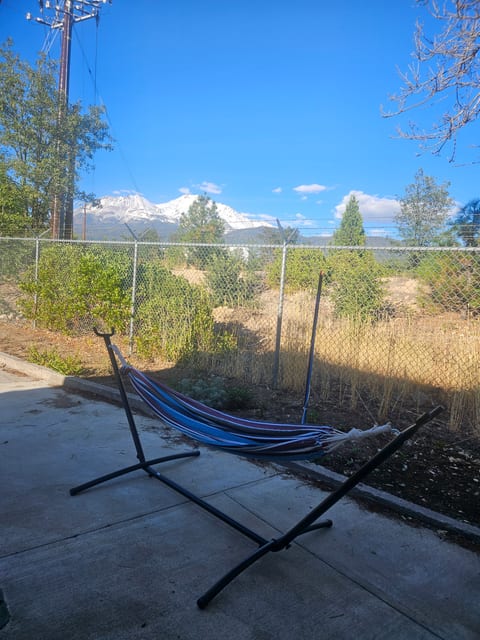 Mountain view from patio with hammock