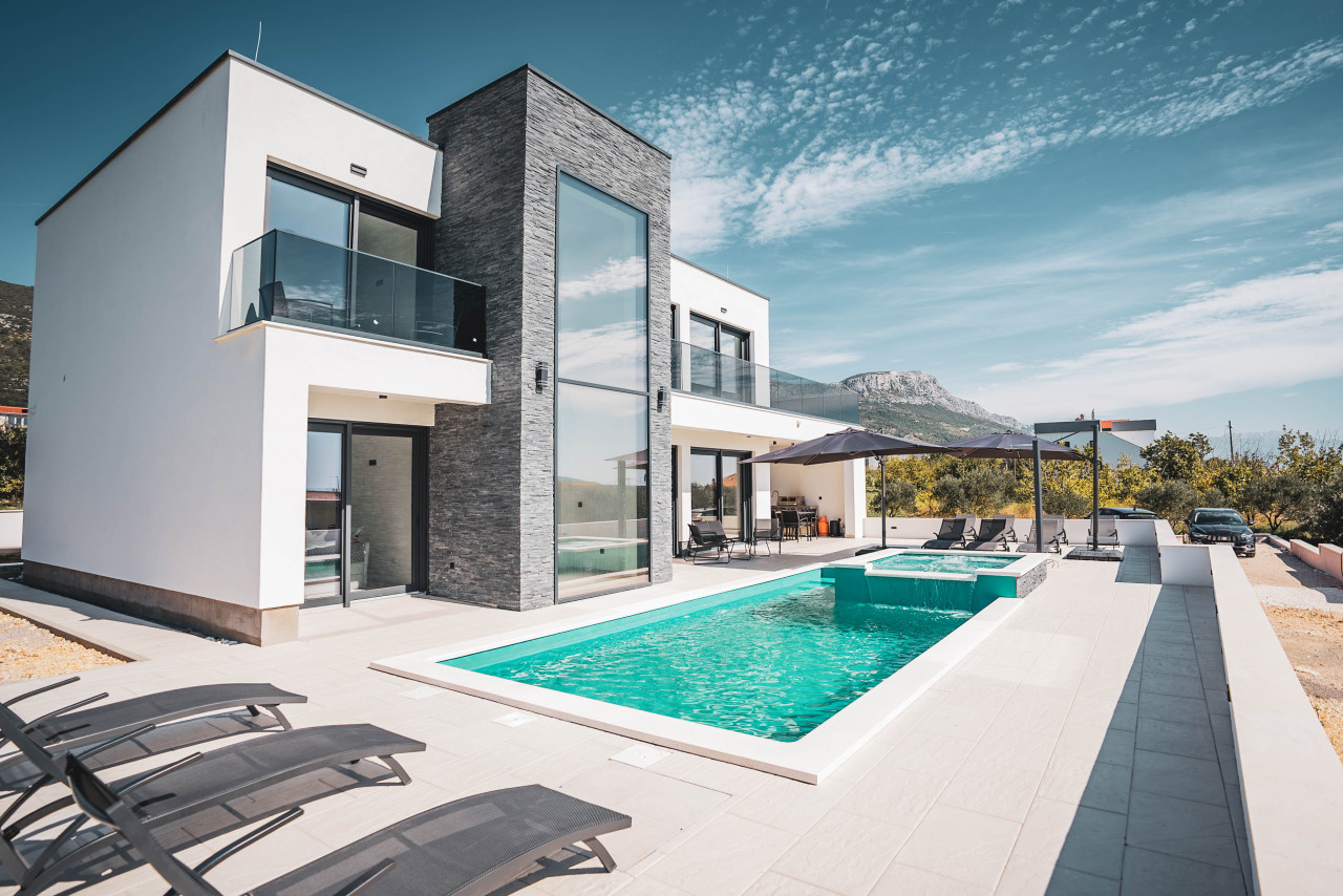 big terrace with pool and jacuzzi