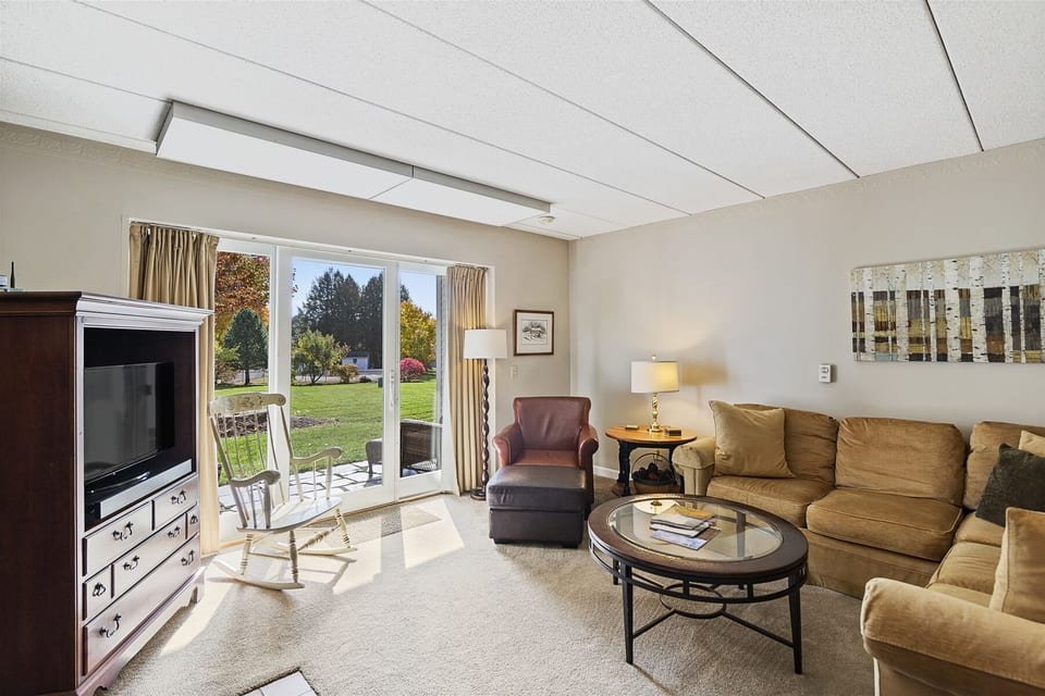 Well-appointed living room with patio access
