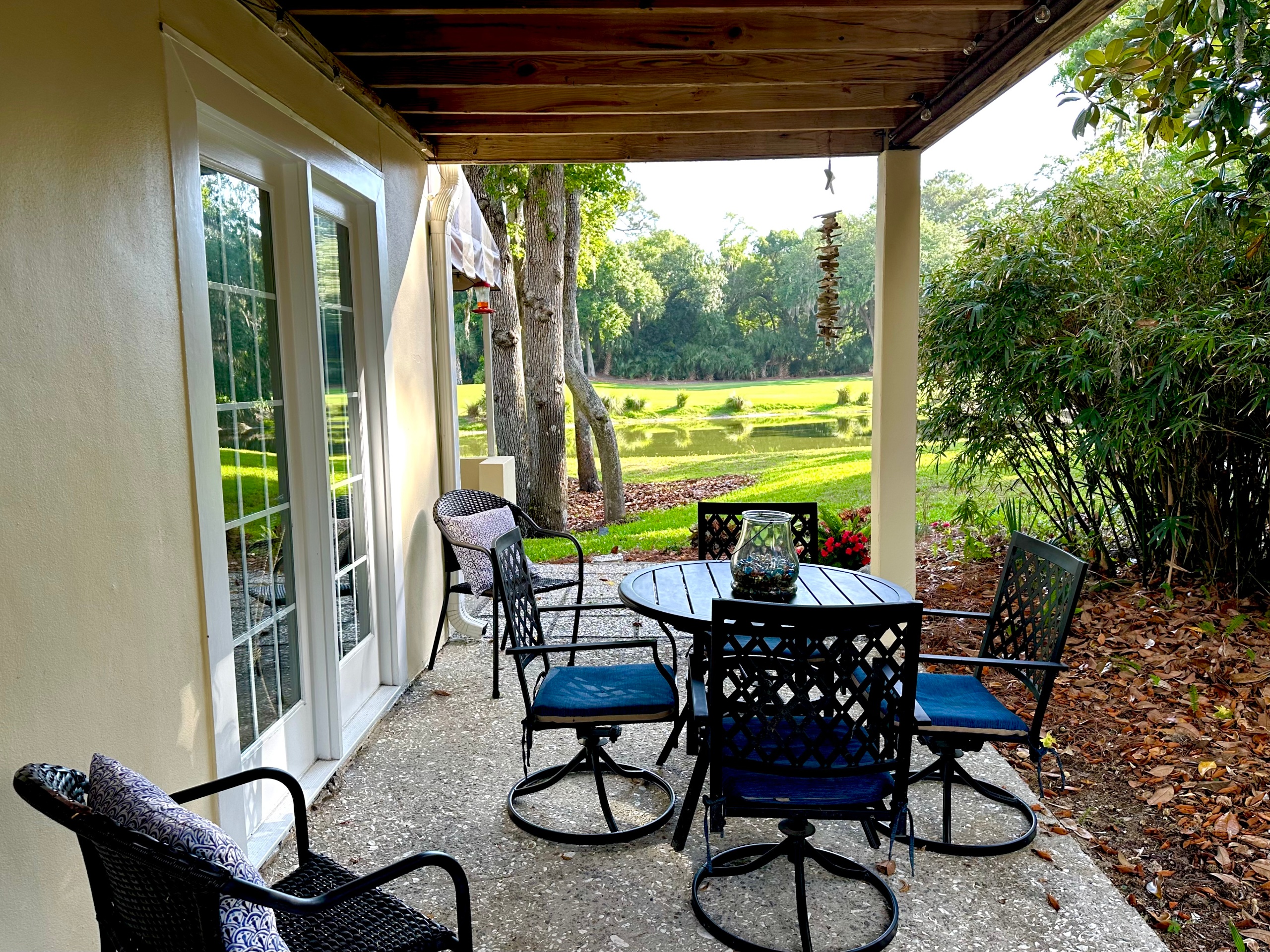 1 of 2 patios w/ lagoon & golf course views!  Large Gas BBQ & table for 4!