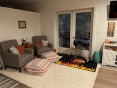 Living Room Conversation Corner, Portable-Grill, Patio-Doors