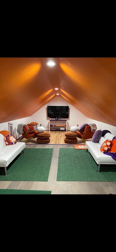 Clemson Tiger Den Custom Large Smart TV Movie Theater, Soundproofed, Games, Family Fun Room