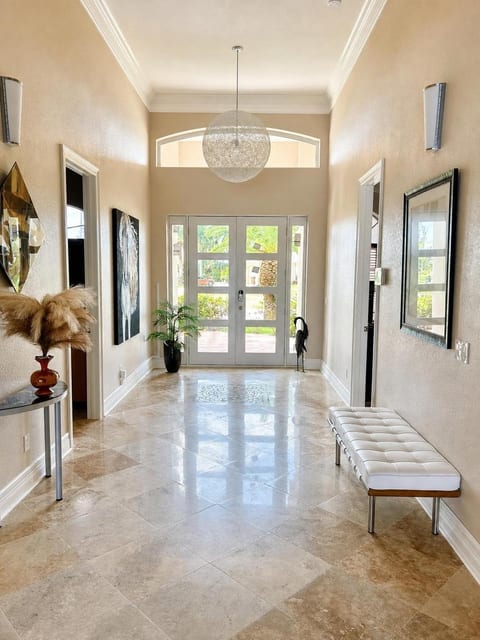 Interior entry hall looking out
