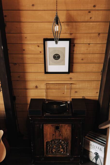 Vinyl and more: Find our board games and more within this vintage cabinet