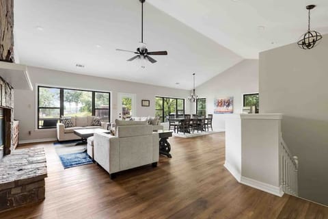 Living room at entry level. Lake views