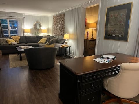 Den with desk work space