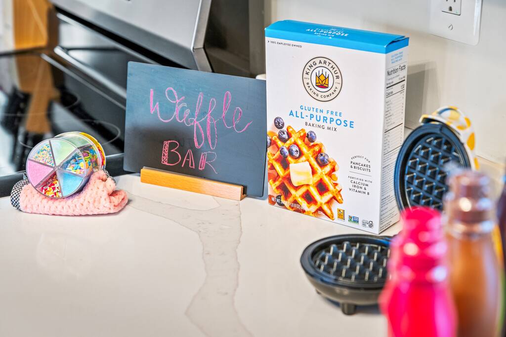 Make your own Waffles! We have a Waffle maker, sprinkles and syrups.
