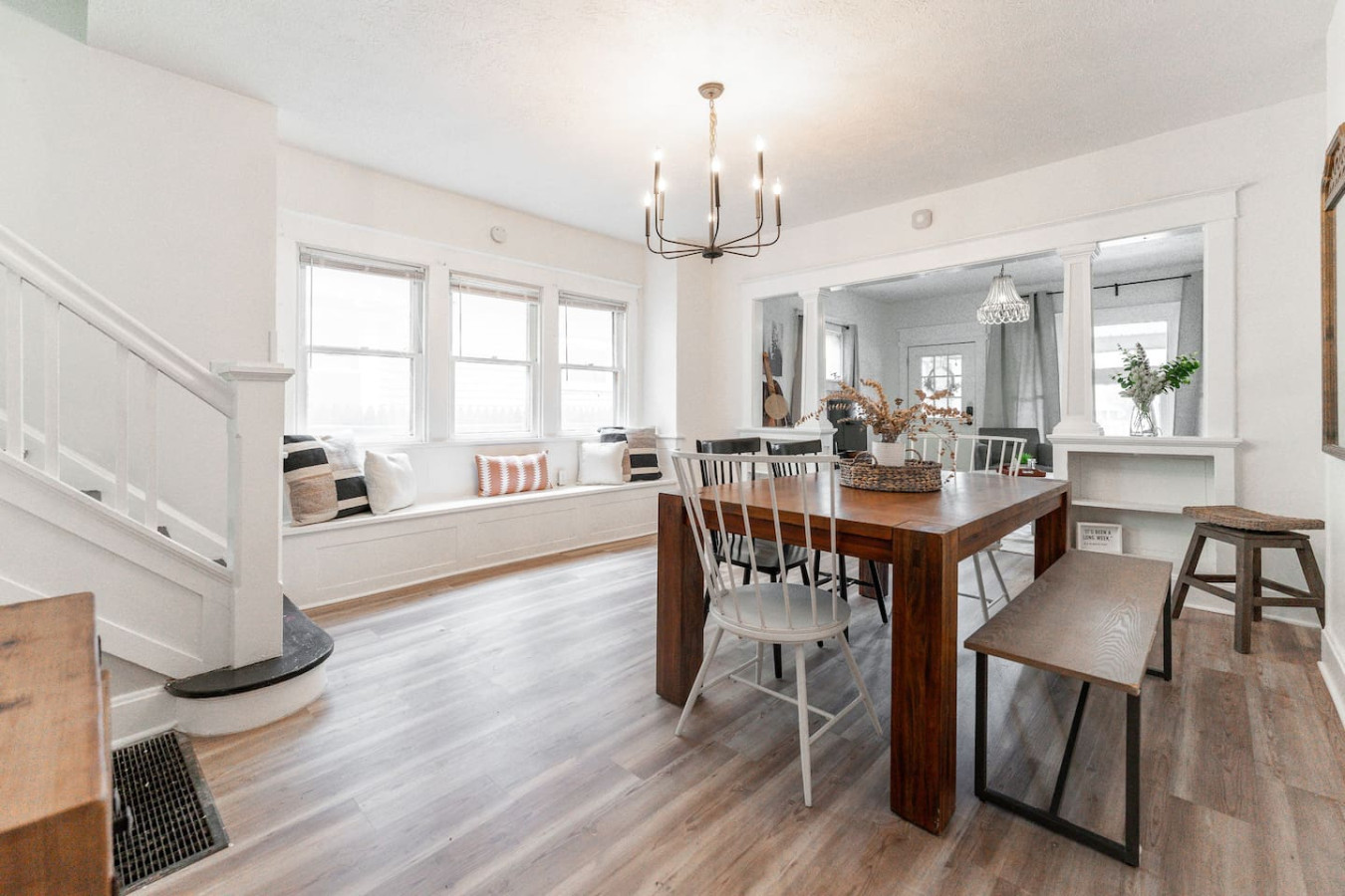 Comfortable dining area on one side of duplex