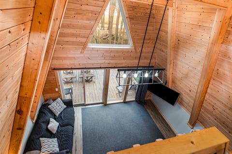 Living Room Lake View from A-frame windows