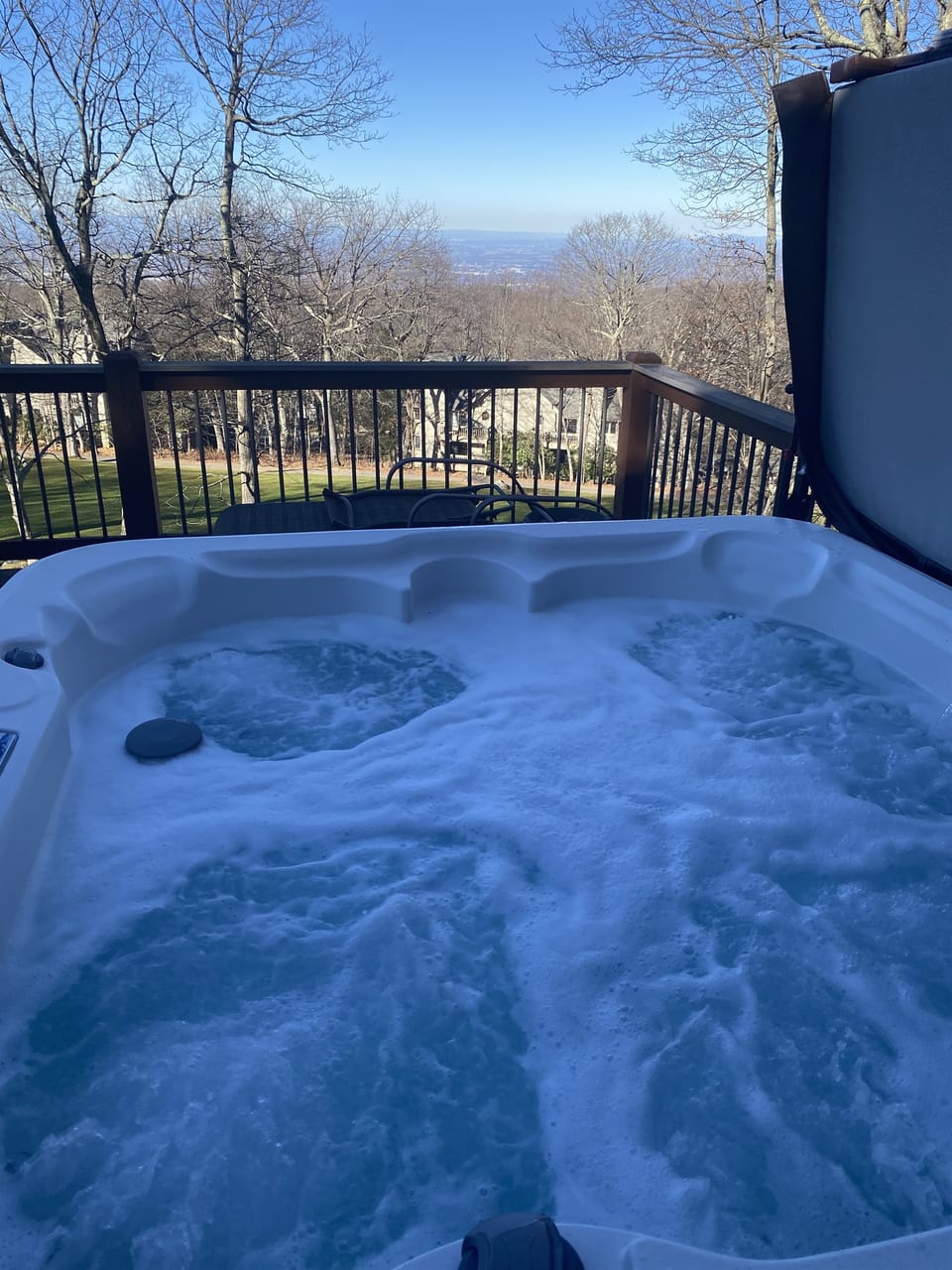 Relax in the hot tub and take in the beautiful views of the Shenandoah Valley and Blue Ridge Mountains