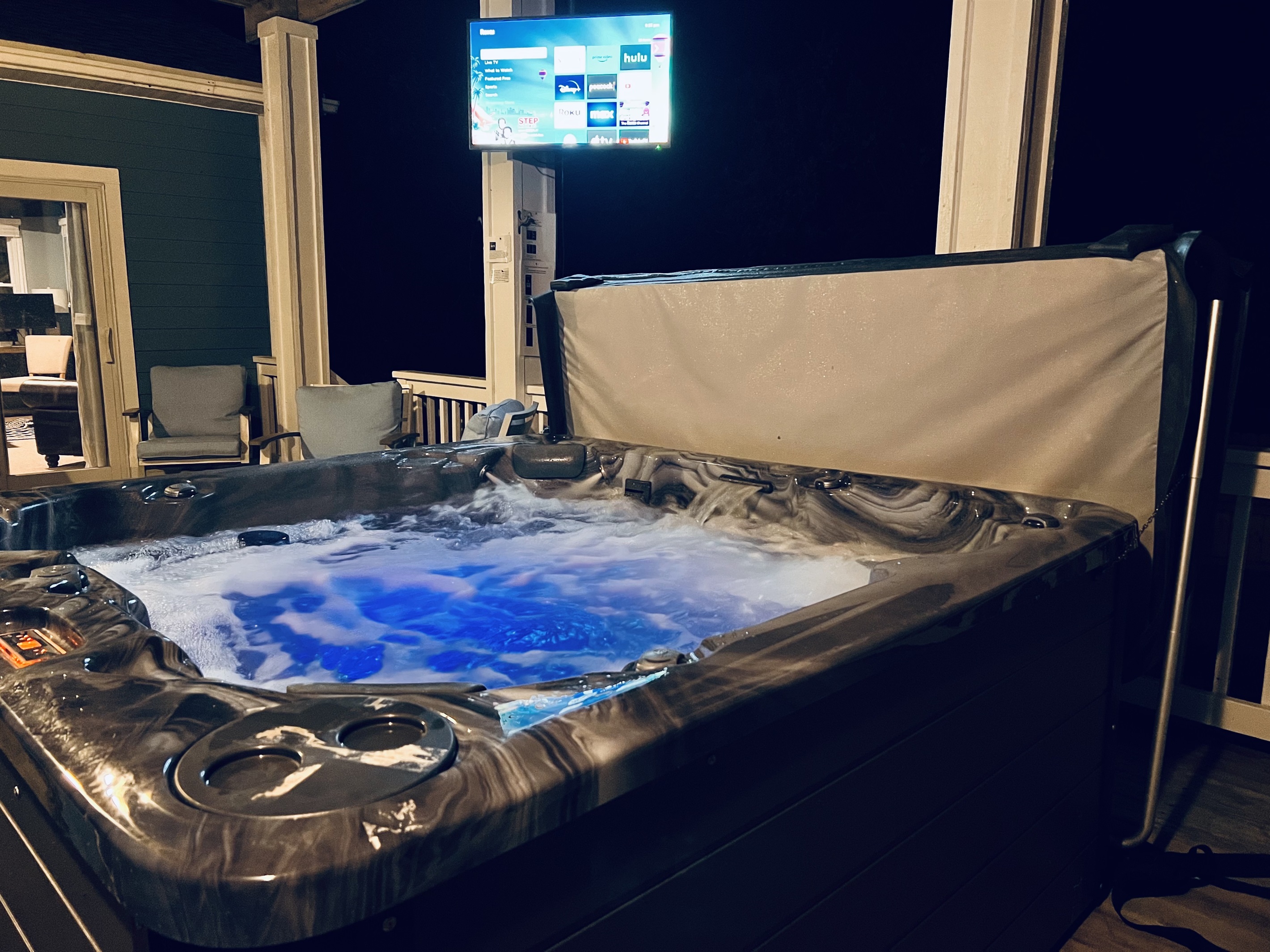 Watch your favorite shows in the hot tub!