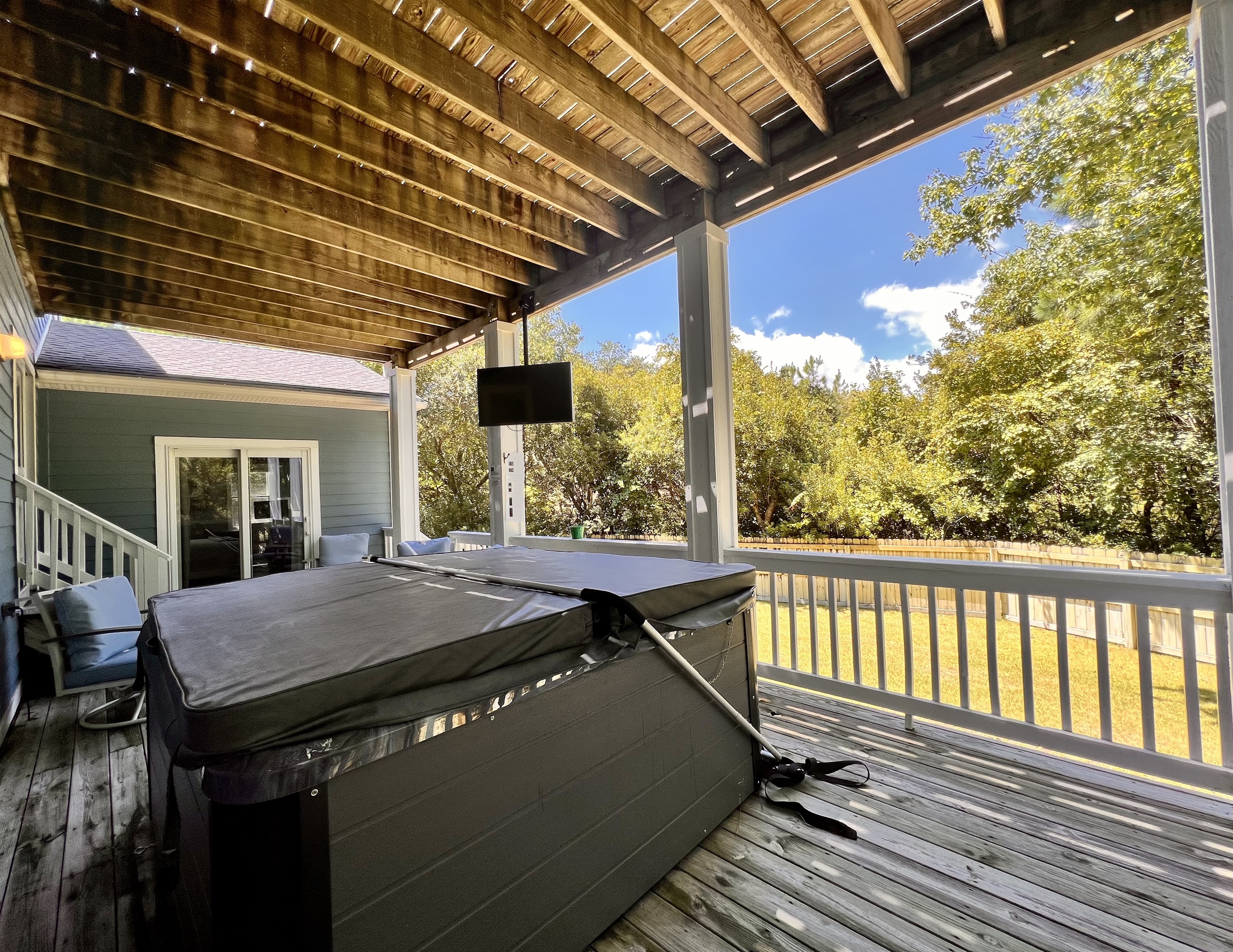 Outdoor TV over Hot Tub another place to Netflix and Chill in the private oasis
