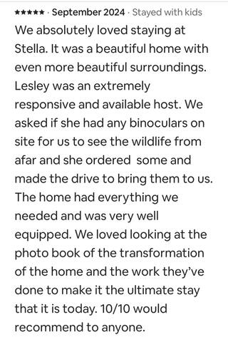 Another wonderful review! see all of our reviews on Airbnb and VRBO