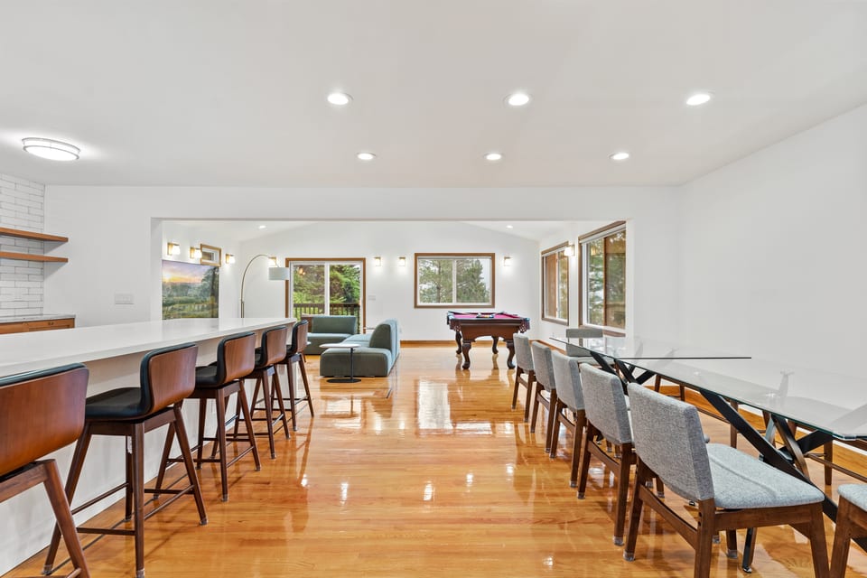 Expansive open concept dining room and living room