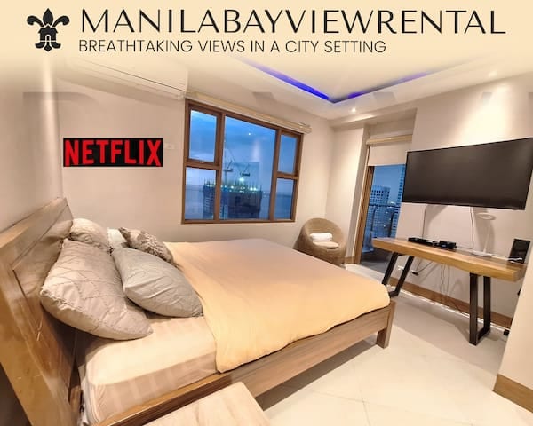 Luxuriöses King 4BR 3BA mit Balkon, Blick auf die Bucht, Pool, Netflix - Manila