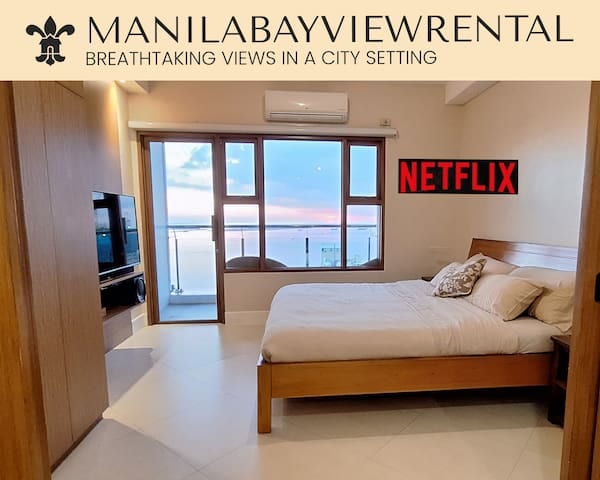 Luxuriöses King 2BR 2BA mit Balkon, Blick auf die Bucht, Pool, Netflix - Manila