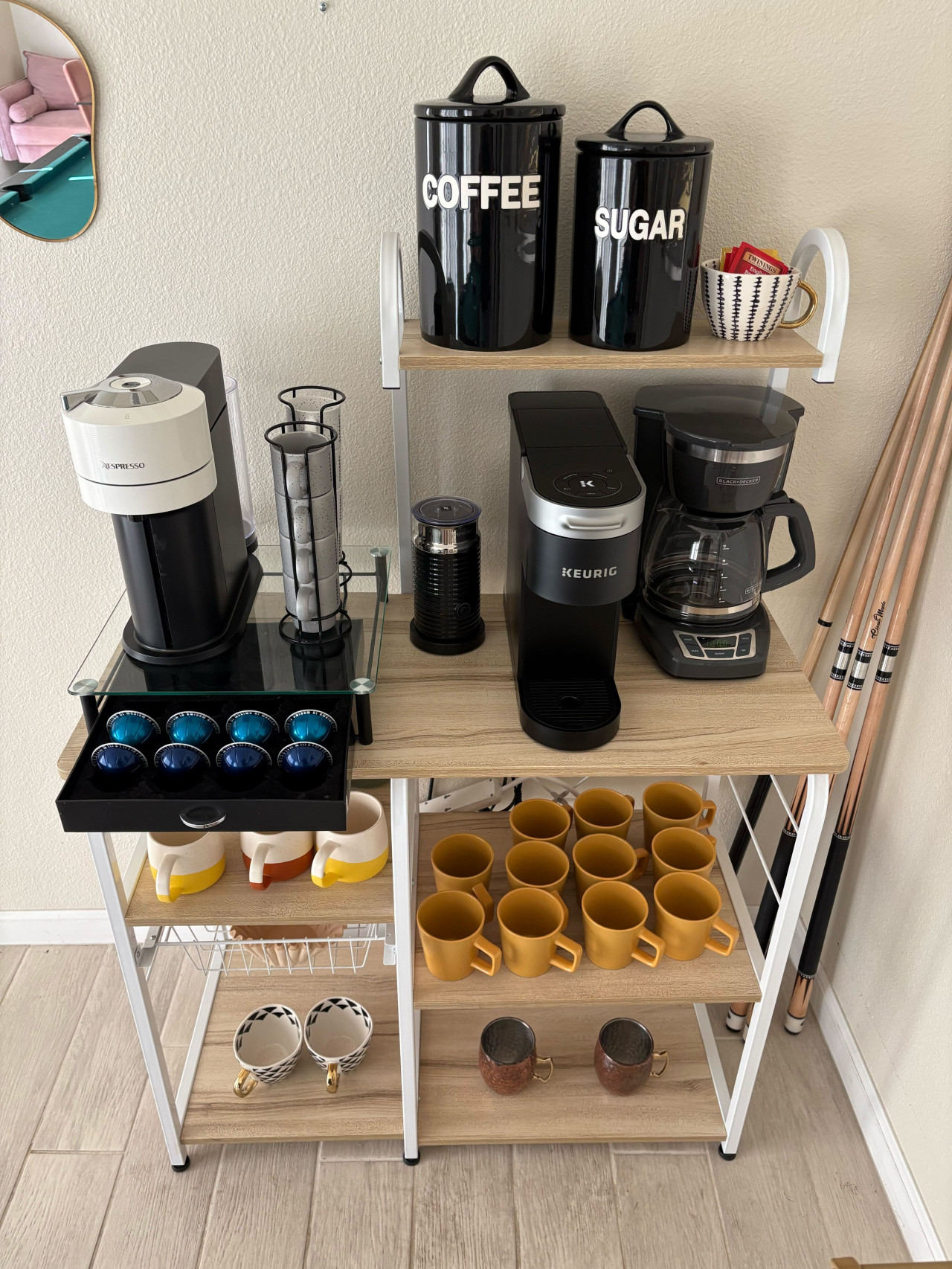 Coffee station- Nespresso, ground coffee, and Keurig