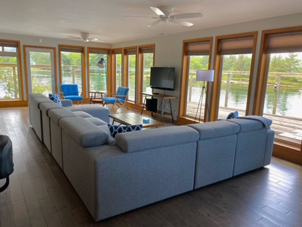 Plenty of space to sit and relax and take in the views indoors or outside on the huge deck.