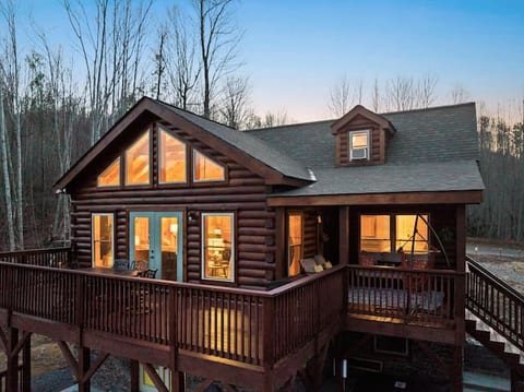 Night photo of deck.