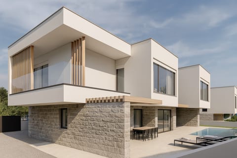 Balconies for each sleeping room with view to the mountains in the back and sea in the front.