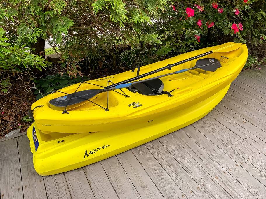 Kayaks for guests to use to explore the Back Bay.  