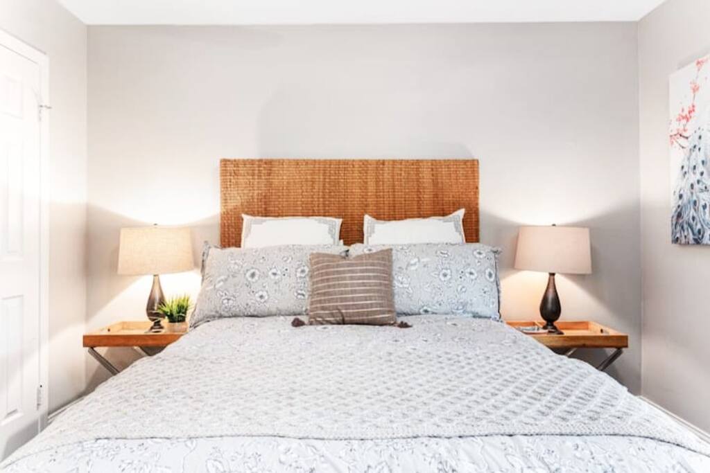 Sleep soundly in this serene and cozy bedroom, designed for ultimate relaxation