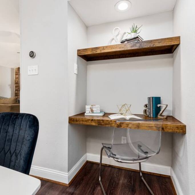 Perfect for remote work, this cozy work space includes all the essentials for a productive day