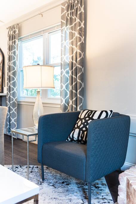 Comfortable sofa with a side lamp