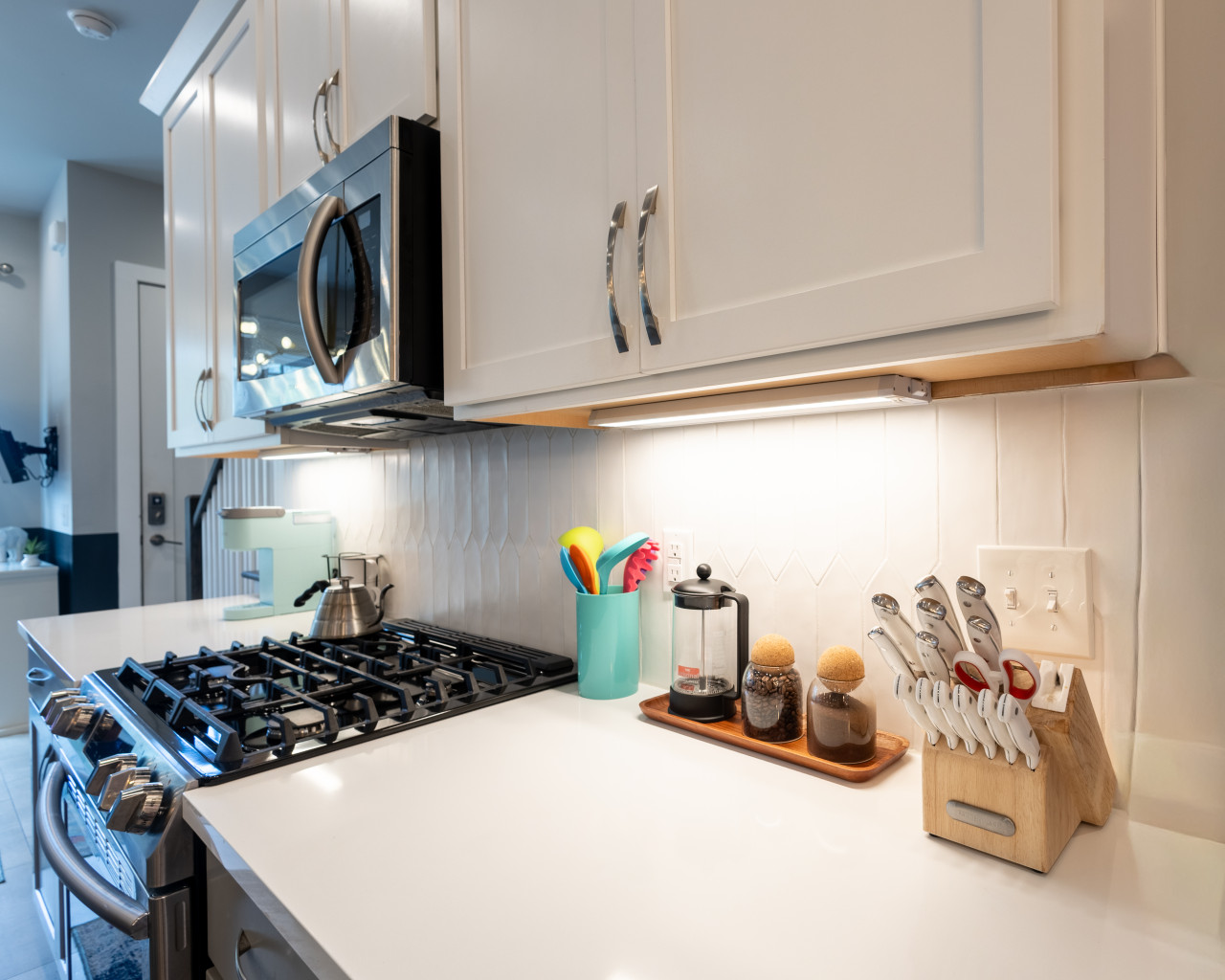 Fully equipped coffee bar featuring both standard drip and French press options
