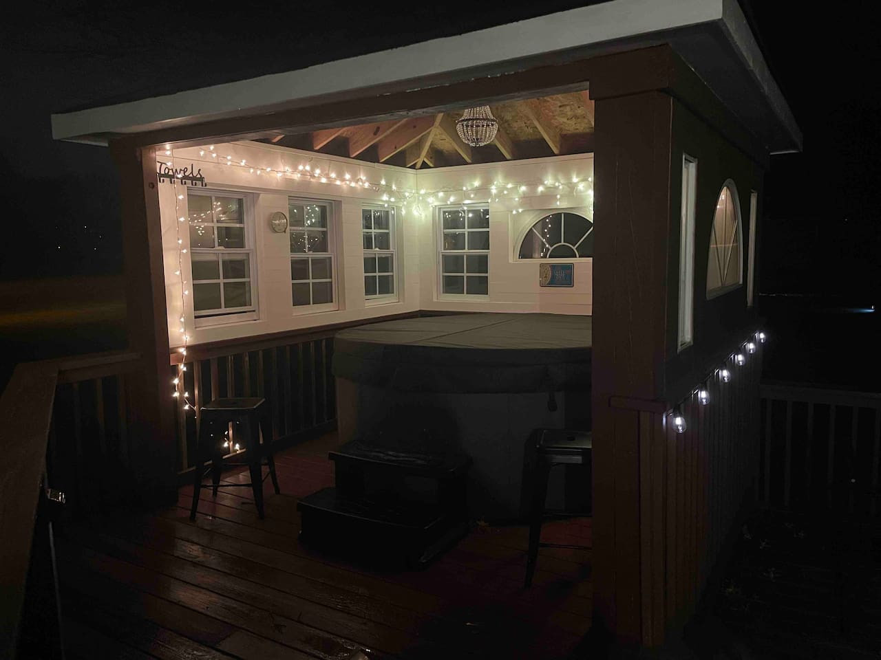 Fun night lights around Hot Tub