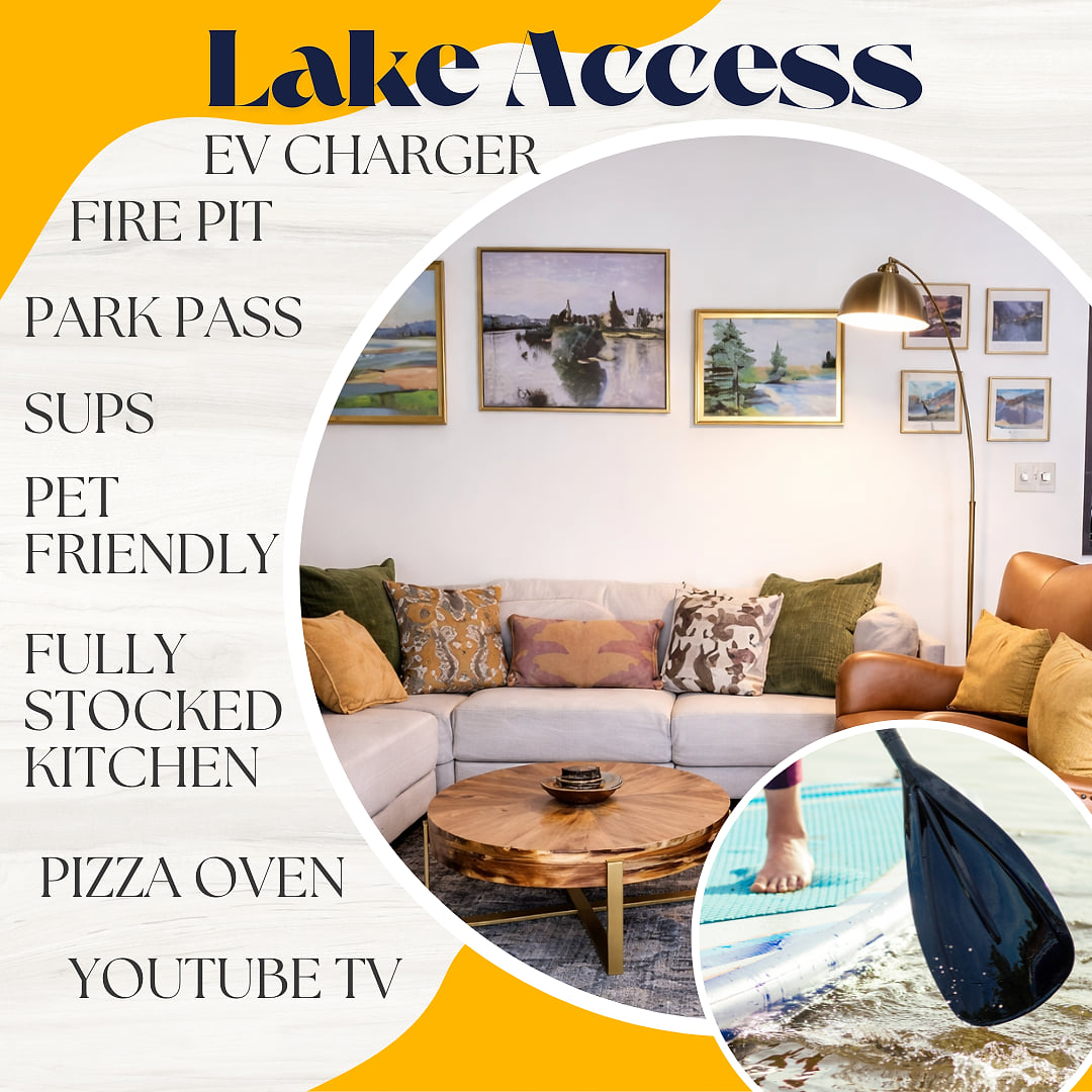 Cozy lake getaway with EV charger, fire pit, SUPs, and pet-friendly perks