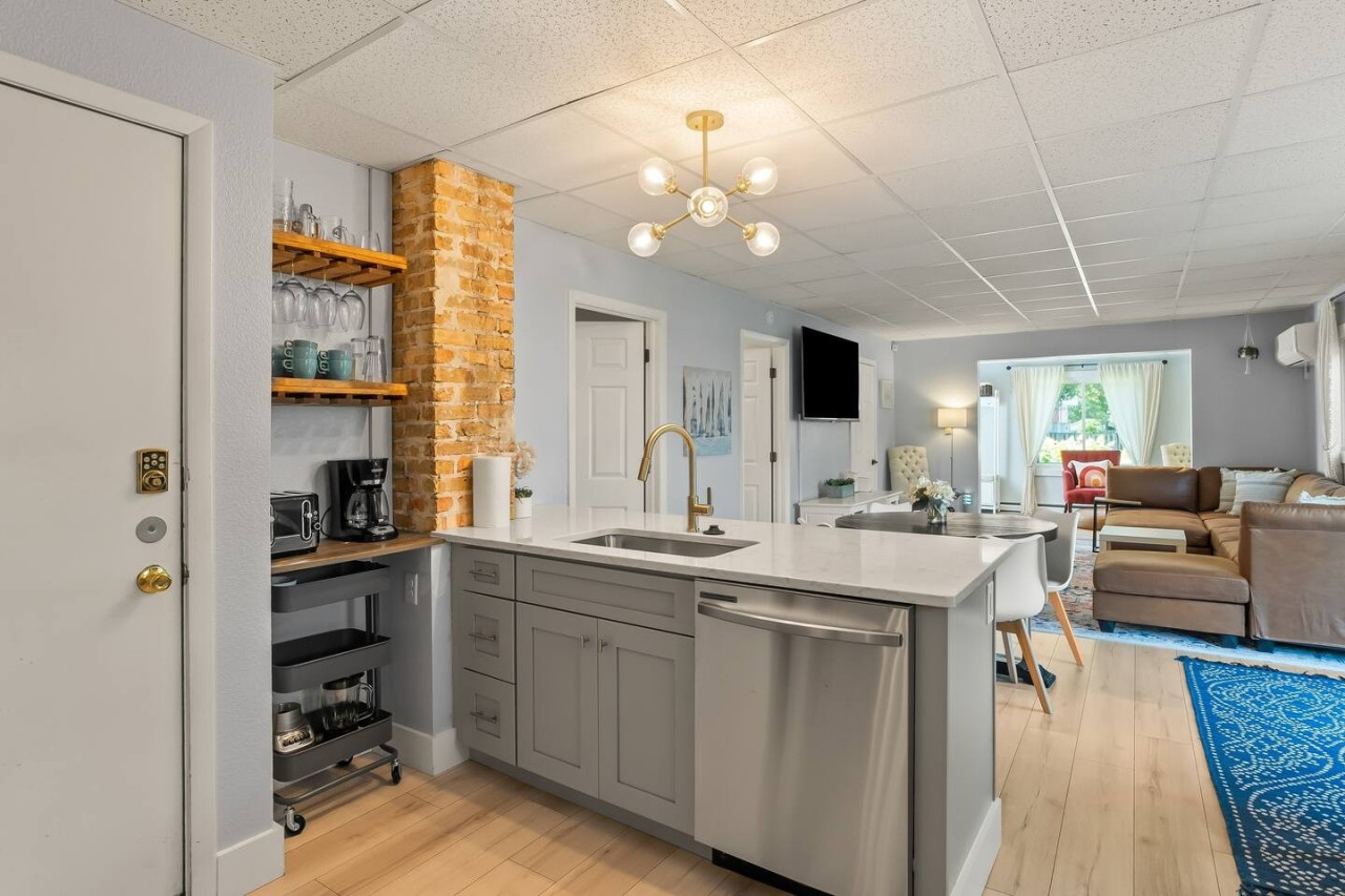 vStart your day right in this cozy corner, perfect for making coffee, blending smoothies, or enjoying a quick bite before heading out.