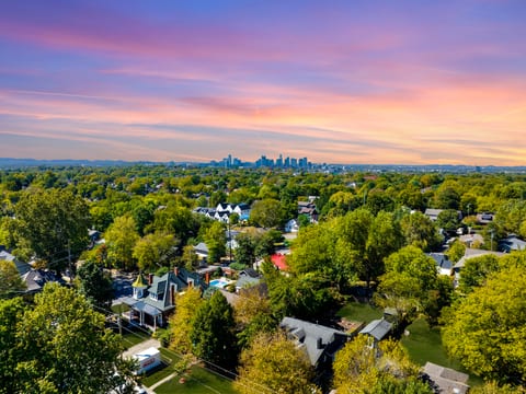 Downtown Nashville as seen from a drone above our house- only 2 mi to the best sights in Music City!