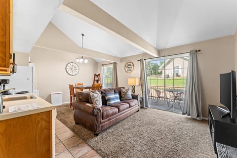 The vaulted great room keeps everyone connected, from breakfast to movie night.
