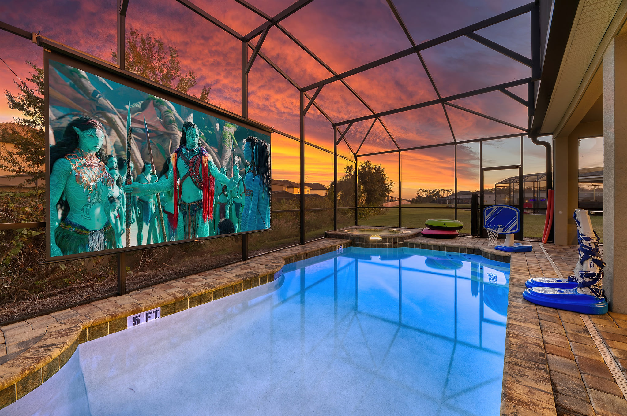 Giant Pool and Spa with Cinema, Basketball, and Volleyball