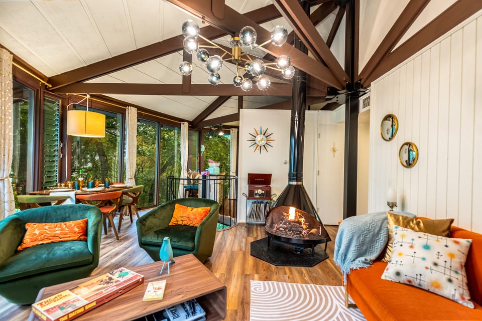Mid Century Modern Vibes! Propane fireplace! Listen to records! Enjoy nature around you!