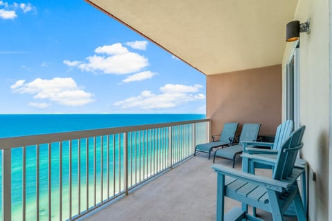 Tall Adirondack and lounge chairs that are perfect sunset viewing
