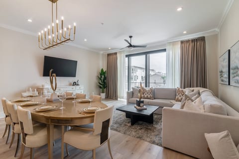 Dining area and living room with space to unwind and relax