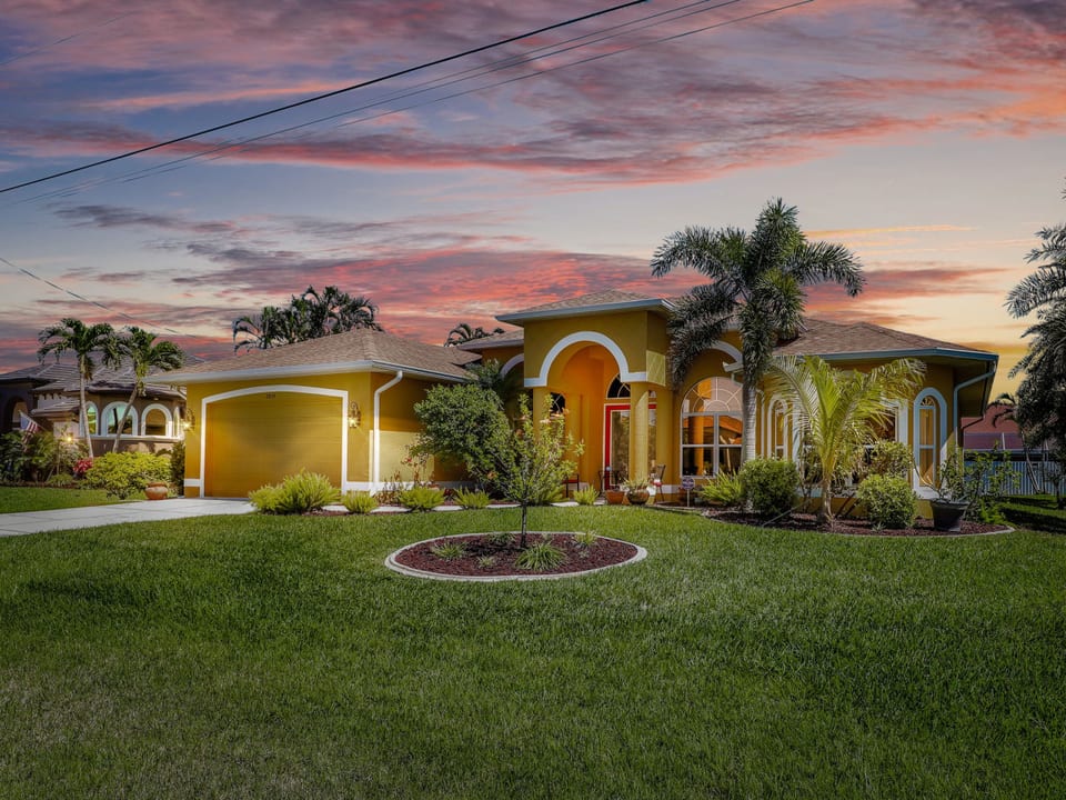 View of the home at sunset