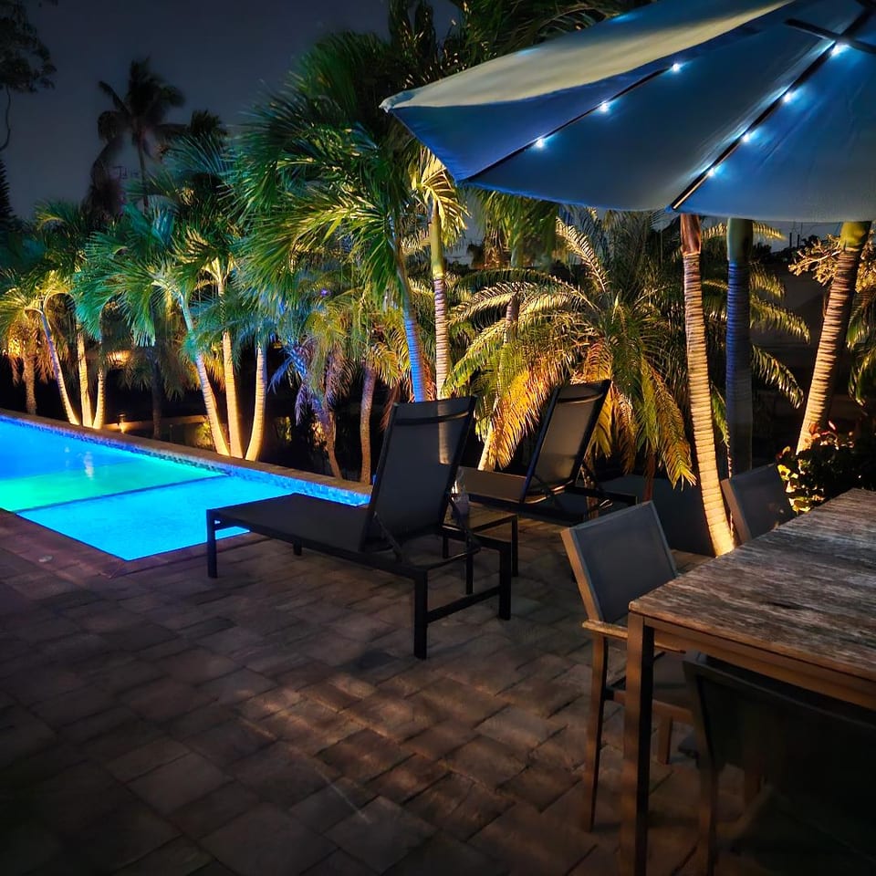 Solar Powered Tilting Umbrella with LED Lights Provided