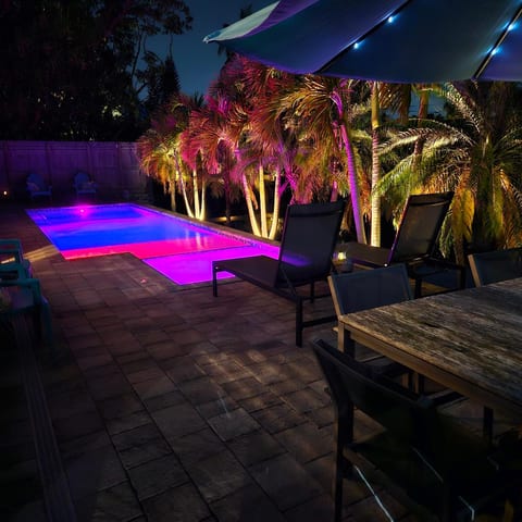 Lovely Nighttime View of Pool Deck & Canal