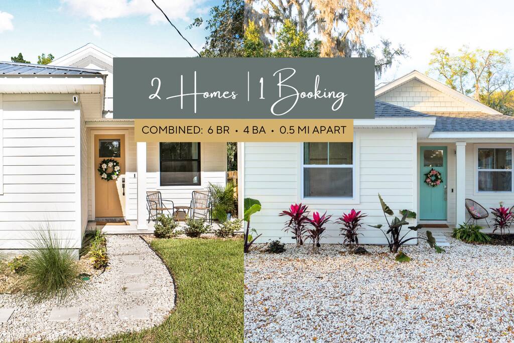 2 Stylish Homes •Sleeps 13• Near Downtown + Beach