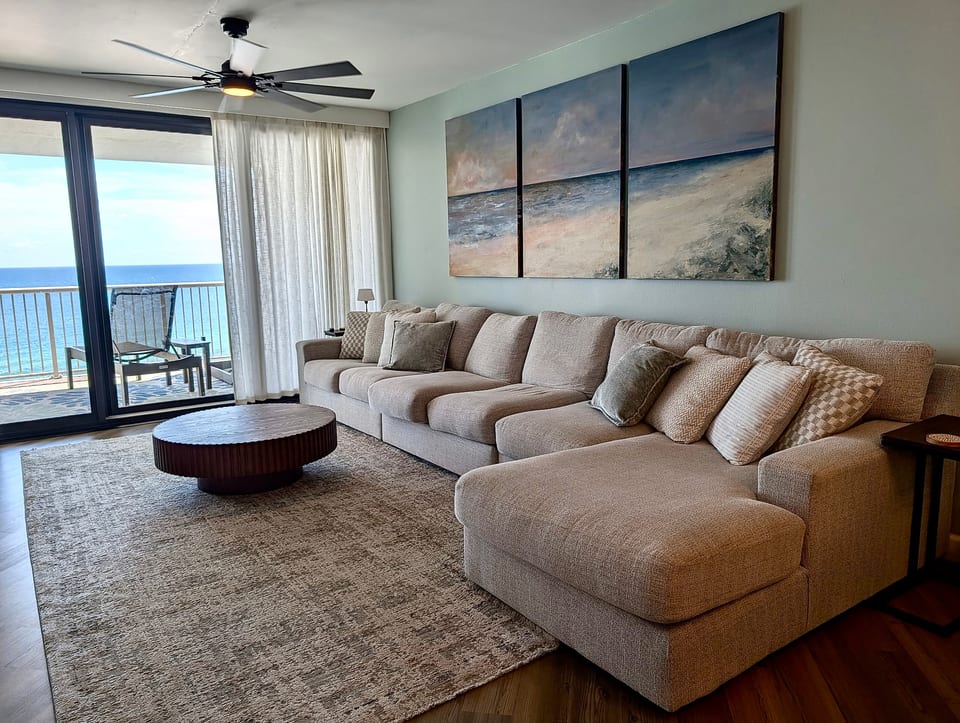 Relax on our big comfy couch and enjoy the view or watch some TV.