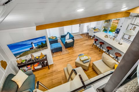 View from the loft, large open concept living and dining area