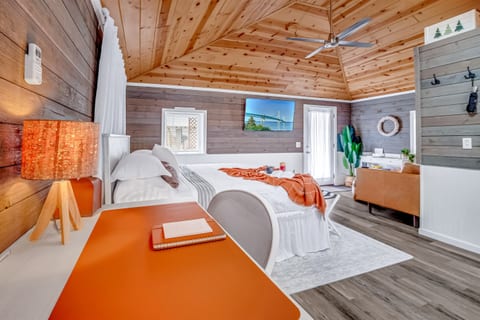 55 inch smart TV swivels so you an watch it from anywhere in the cottage.