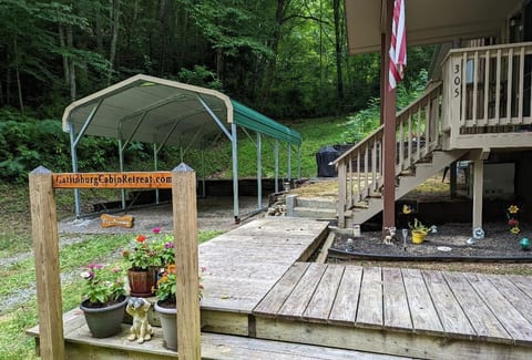 Front Of Cabin With Carport & Dedicated Grilling Area
