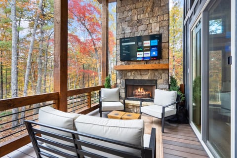 Outdoor fireplace for watching the big game