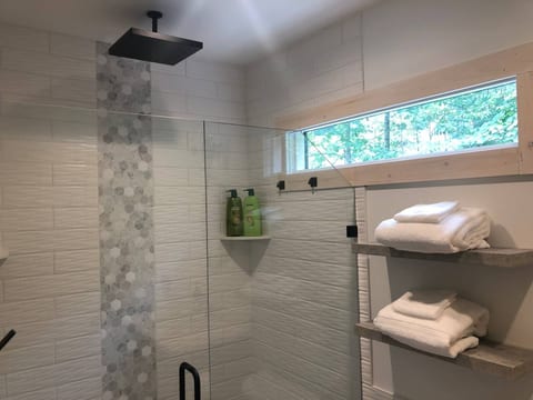 Amazing rain shower head with On demand hot water heater providing  unlimited hot water!