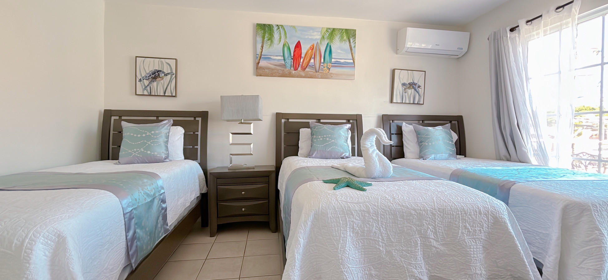Second Floor Bedroom 7 with 3 Twin beds#PuertoRico #Manati #VillaSalgadoPR #Beach #Decor #Airbnb