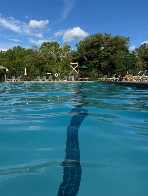 Dive into relaxation at Riverside Park's outdoor pool! Enjoy stunning views and the serene ambiance as you float or swim. This picturesque spot is perfect for unwinding and soaking in the beauty of the resort's natural surroundings. Dive into relaxation at Riverside Park's outdoor pool! Enjoy stunning views and the serene ambiance as you float or swim. This picturesque spot is perfect for unwinding and soaking in the beauty of the resort's natural surroundings. - Spacious Cabin, Hot Tub, Theater, Dog Run, FirePit - Ellijay